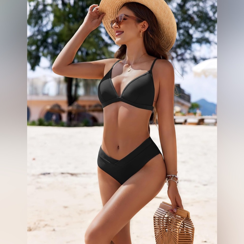 AI'MAGE Bikini Set High Cut Swimsuit 2025 Womens Triangle Bikini Black L NWT